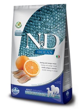 N&D Ocean Tahılsız Ringa Balığı ve Portakallı Orta ve Büyük Irk Yetişkin Köpek Maması 12 kg
