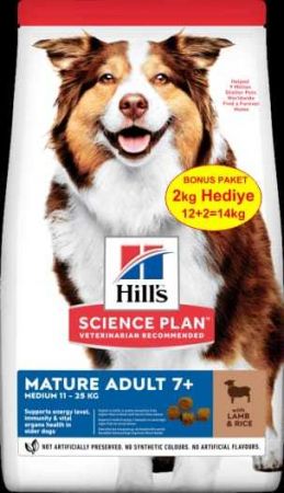 Hills Science Plan Mature Adult 7+ Orta Irk Kuzu Etli Yaşlı Köpek Maması 12 Kg (+2 Kg Hediyeli)