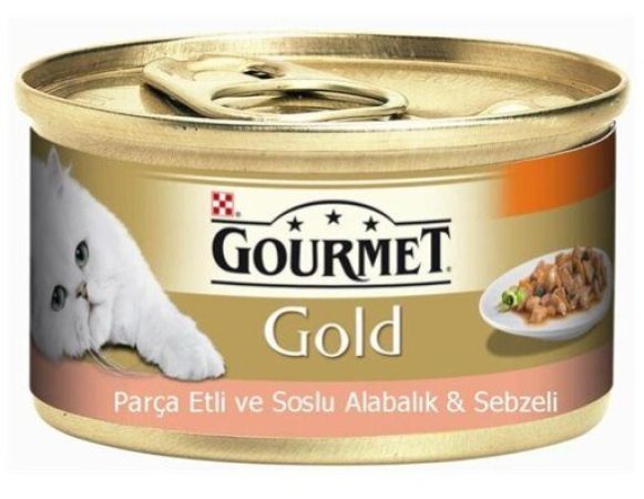 Gourmet Gold Parça Etli Soslu Alabalık ve Sebzeli Konserve Yetişkin Kedi Maması 85 G