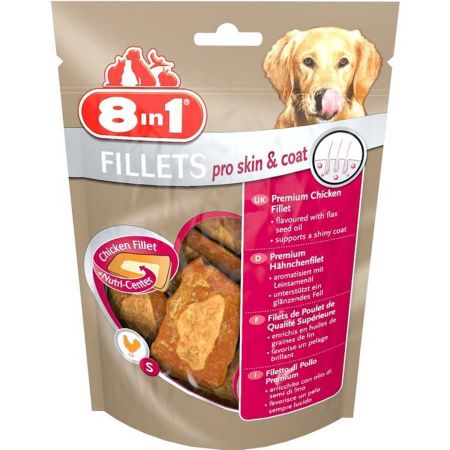 8in1 Fillets Pro Skin Small Keten Tohumu Yağlı Tavuklu Köpek Ödül Maması 80 G