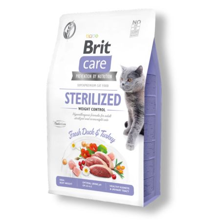 Brit Care Hipoalerjenik Kilo Kontrolü için Tahılsız Ördek ve Hindi Kısırlaştırılmış Kedi Maması 2 kg