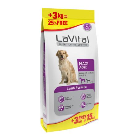 LaVital Kuzu Etli Büyük Irk Yetişkin Köpek Maması 12 kg + 3 kg