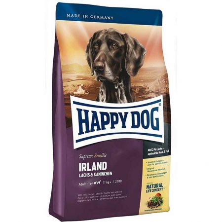 Happy Dog Irland Somonlu ve Tavşanlı Yetişkin Hassas Köpek Maması 12.5 KG
