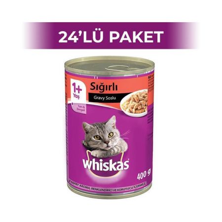 Whiskas Sığır Etli Soslu Yetişkin Kedi Konservesi 400 gr 24 Adet