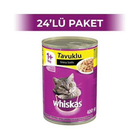 Whiskas Tavuklu Soslu Yetişkin Kedi Konservesi 400 gr 24 Adet