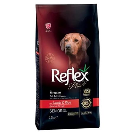 Reflex Plus Büyük Irk Kuzulu Pirinçli Yaşlı Köpek Maması 15 kg