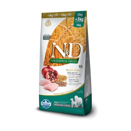 N&D Tavuklu ve Narlı Orta-Büyük Irk Köpek Maması 12 kg (+3 kg Hediye)