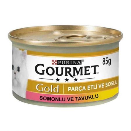 Gourmet Gold Parça Etli Somonlu ve Tavuklu Yetişkin Kedi Konservesi 85 Gr