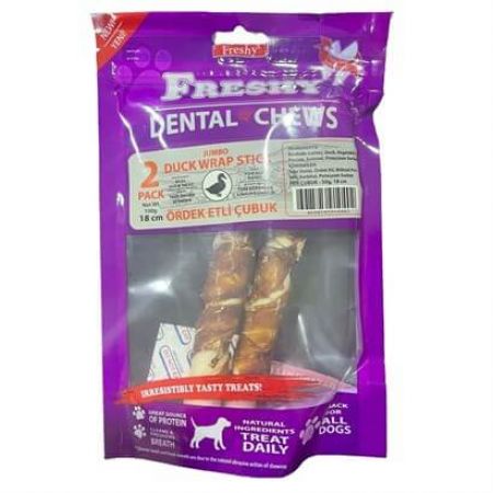 Freshy Dental Chews Duck Wrap Stick Ördek Sarılı Jumbo Çubuk Köpek Ödülü 100 gr 2 Adet 18 Cm