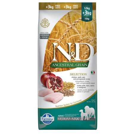 N&D Ancestral Selection Tavuk Etli ve Narlı Medium & Maxi Yetişkin Köpek Maması 15 kg