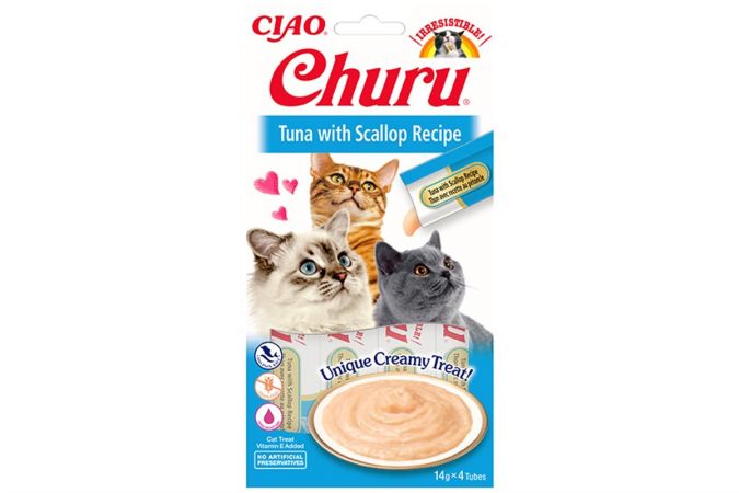 Ciao Churu Cream Ton Balıklı ve Deniz Taraklı Kedi Ödül Kreması 4 X 14 Gr