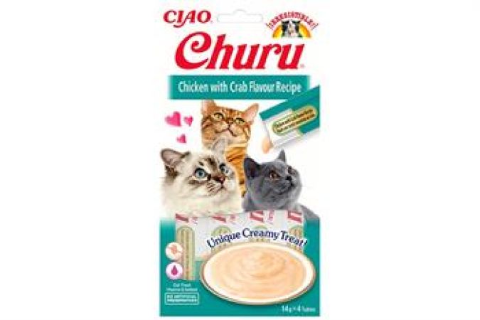 Ciao Churu Cream Tavuklu ve Yengeçli Kedi Ödül Kreması 4 X 14 Gr