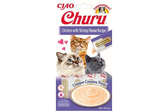 Ciao Churu Cream Tavuklu ve Karidesli Kedi Ödül Kreması 4 X 14 Gr