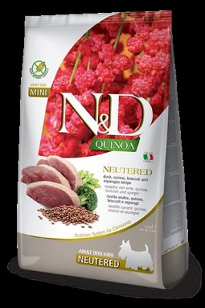 N&D Quinoa Tahılsız Ördek, Brokoli & Kuşkonmaz Kısırlaştırılmış Yetişkin Mini Köpek Maması 2,5 Kg