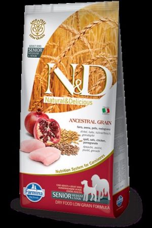 N&D Düşük Tahıllı Tavuklu Narlı Büyük ve Orta Irk Yaşlı Köpek Maması 12 Kg.