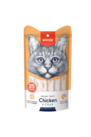 Wanpy Sindirim Sistemi Destekleyici Tavuklu ve Yengeçli Krema Kedi Ödül Maması 25 x 14 gr