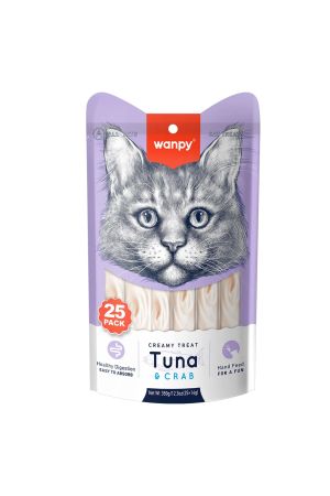 Wanpy Sindirim Sistemi Destekleyici Ton Balıklı ve Yengeçli Krema Kedi Ödül Maması 25 x 14 gr