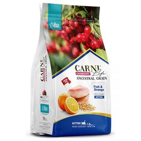 Carni Life Az Tahıllı Balık Portakal ve Kızılcıklı Yavru Kedi Maması 10 Kg