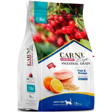 Carni Life Az Tahıllı Balık Portakal ve Kızılcıklı Yetişkin Kedi Maması 1,5 Kg