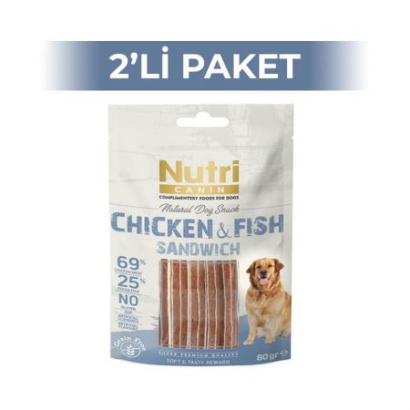 Nutri Canin Okyanus Balıklı ve Tavuklu Etli Tahılsız Sandviç Köpek Ödül Maması 80 gr x 2 Adet