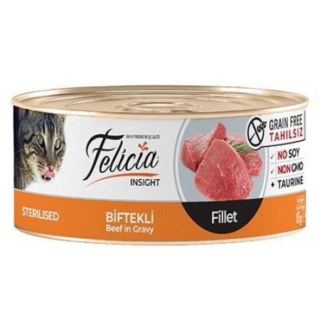 Felicia Tahılsız Biftekli Fileto Kısırlaştırılmış Kedi Konservesi 85 Gr