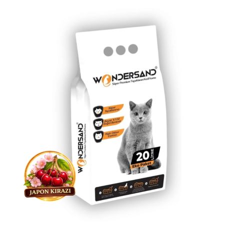 WonderSand Japon Kiraz Çiçeği Kokulu İnce Taneli Süper Topaklanan Premium Beyaz Bentonit Kedi Kumu 20 lt