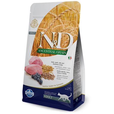 N&D Ancestral Grain Kuzu Etli ve Yaban Mersinli Ata Tahıllı Yetişkin Kedi Maması 5kg