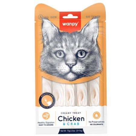 Wanpy Kremalı Tavuk ve Yengeçli Kedi Ödül Maması 5 Adet 14 Gr