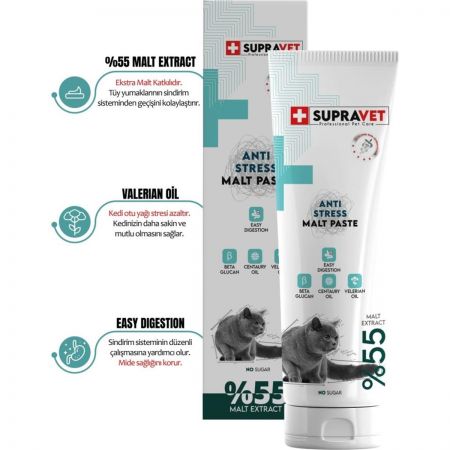 Supra Vet Anti Stress Relax Paste Sakinleştirici Kedi Macunu 100 gr (Şekersiz ) ( %55 Extra Malt )