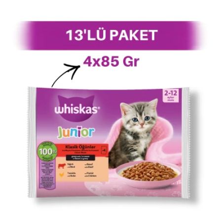 Whiskas Junior Klasik Öğünler Sığırlı ve Tavuklu Pouch Yavru Kedi Yaş Maması 13 x 4 x 85 gr