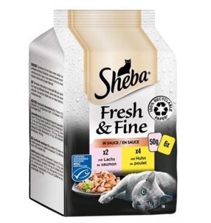 Sheba Pouch Fresh & Fine Sos İçerisinde Tavuklu ve Somonlu Yetişkin Konserve Kedi Maması 6 Adet 50 Gr
