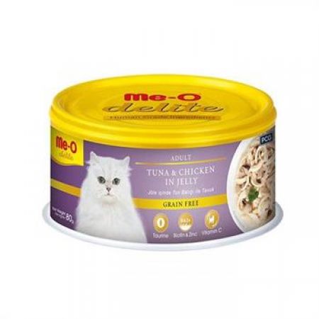 Meo Delite Tahılsız Jöleli Ton Balıklı ve Tavuklu Yetişkin Konserve Kedi Maması 80 Gr