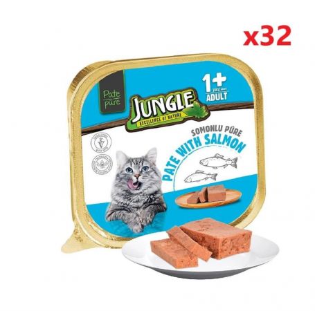 Jungle Pate-püre Somonlu Kedi Maması 100 Gr X 32 Adet