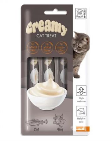 M-Pets Creamy Morina Balıklı ve Sığır Etli Sıvı Kedi Ödülü 15 Gr 4 Adet