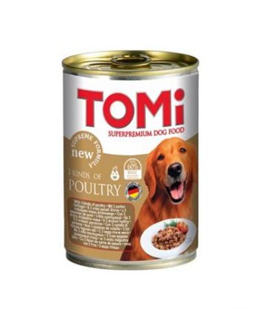 TOMİ 3 ÇEŞİT KÜMES HAYVANLI YETİŞKİN KÖPEK KONSERVESİ 400 GR (24 ADET)