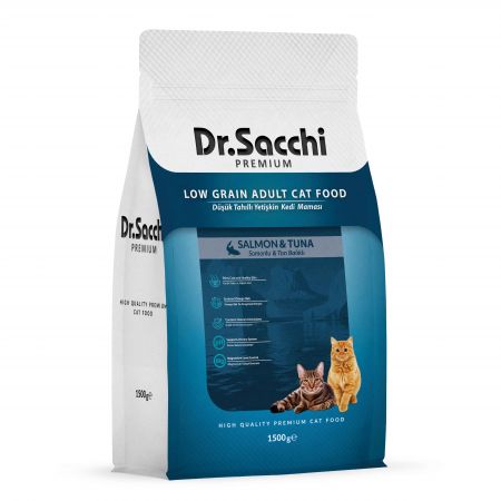 Dr.Sacchi Premium Düşük Tahıllı Somonlu ve Ton Balıklı Kedi Maması 1,5 Kg