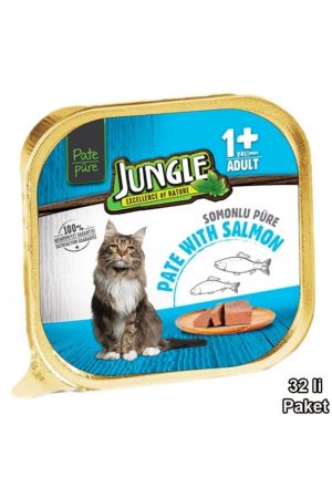 Jungle Pate-püre Somonlu Kedi Maması 100 Gr X 32 Adet