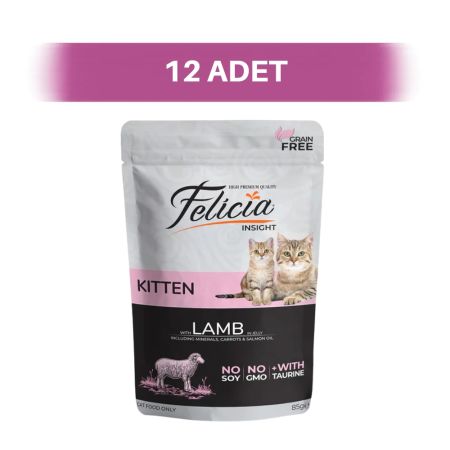 Felicia Tahılsız Kuzu Etli Pouch Yavru Kedi Yaş Maması 12 x 85 gr
