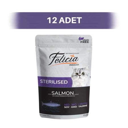 Felicia Tahılsız Somon Balıklı Pouch Kısırlaştırılmış Yetişkin Kedi Yaş Maması 12 x 85 gr
