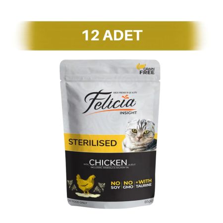 Felicia Tahılsız Tavuklu Pouch Kısırlaştırılmış Kedi Yaş Maması 12 x 85 gr