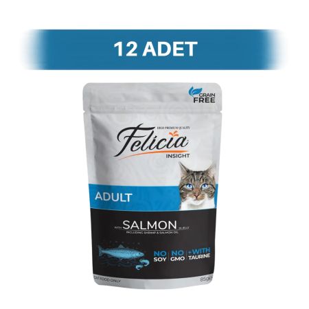 Felicia Tahılsız Somon Balıklı Pouch Yetişkin Kedi Yaş Maması 12 x 85 gr