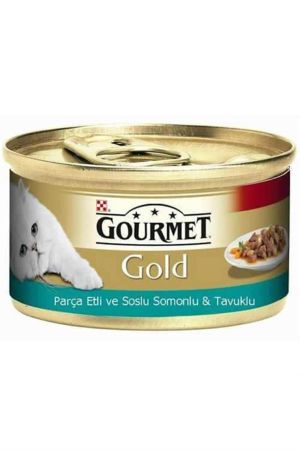Gourmet Gold Parça Etli Tavuklu ve Somonlu Yetişkin Kedi Konservesi 85 Gr