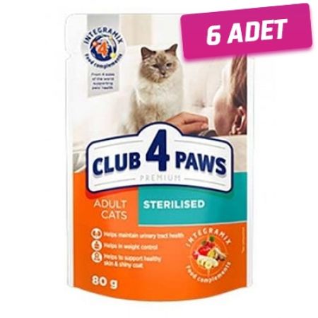 Club4Paws Premium Kısırlaştırılmış Pouch Kedi Konservesi 80 Gr - 6 Adet