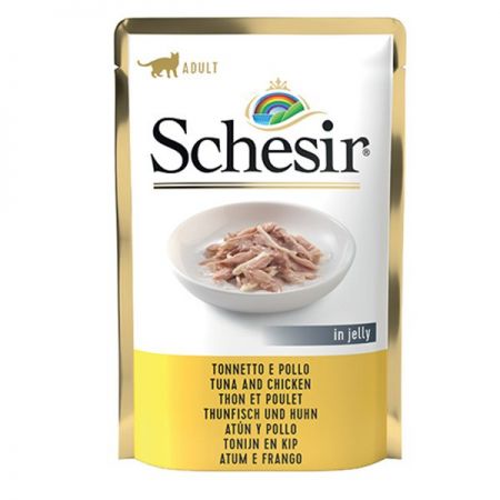 Schesir Jöleli Ton Balık ve Tavuklu Yetişkin Konserve Kedi Maması 85 Gr