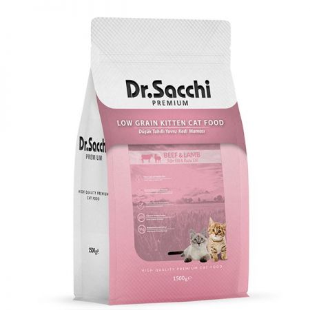 Dr.Sacchi Premium Düşük Tahıllı Sığır ve Kuzu Etli Yavru Kedi Maması 1.5 Kg