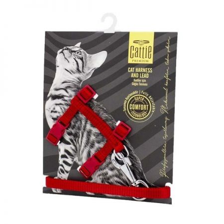 Cattie Kedi Göğüs ve Gezdirme Tasma Takımı Kırmızı 1x25-40 Cm