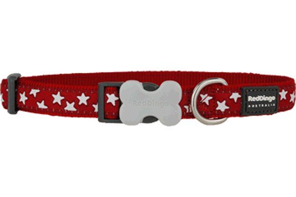 Red Dingo Kırmızı Üzerine Beyaz Yıldızlı Köpek Boyun Tasması 12mm