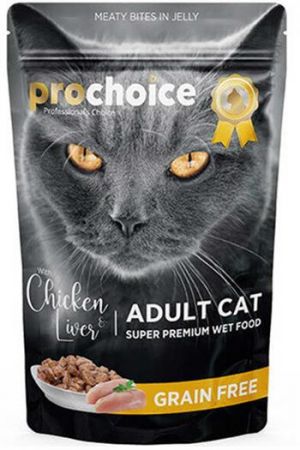 Pro Choice Pouch Jöle İçinde Tavuklu ve Ciğerli Tahılsız Yaş Kedi Maması 85 Gr