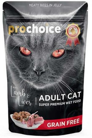 Pro Choice Pouch Jöle İçinde Kuzulu ve Ciğerli Tahılsız Yaş Kedi Maması 85 Gr