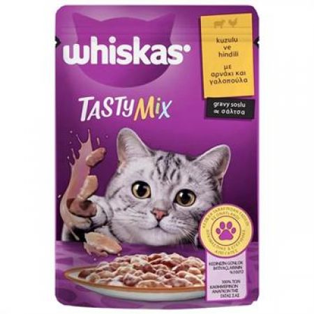 Whiskas Pouch Tasty Mix Sos İçerisinde Kuzu Etli ve Hindili Yetişkin Konserve Kedi Maması 85 Gr
